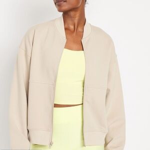 NWT Old Navy Women's Dynamic Fleece Bomber Jacket Taupe Neutral SIze L